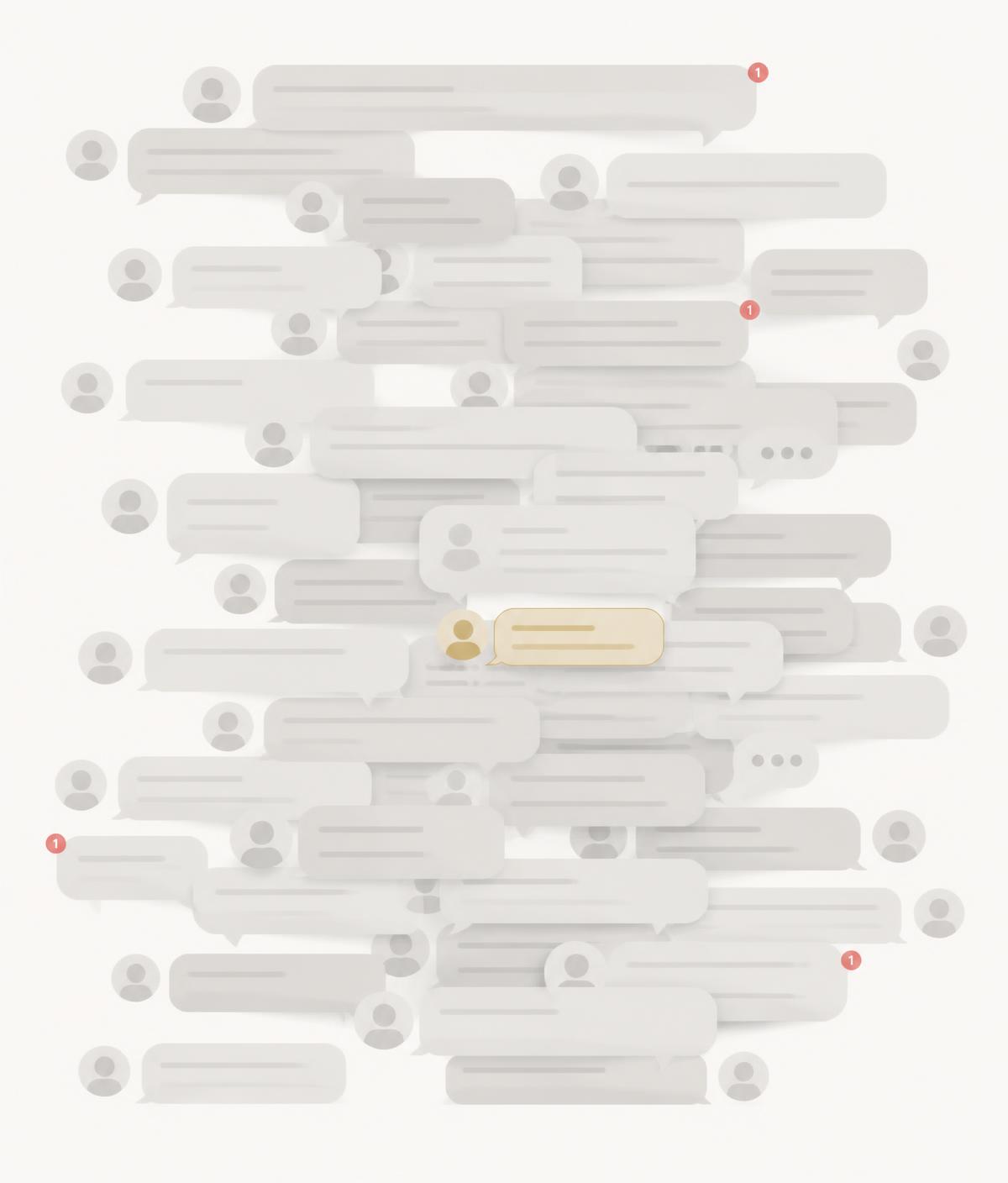 A crowded group chat where one message is lost among many