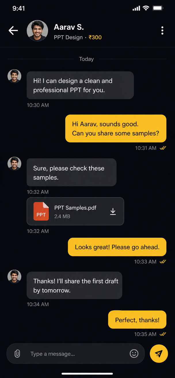 Coordinating a task over chat in PaidSheet